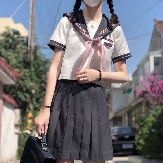 Japanese Academy Sailor Suit | Cross-Disguising Large-Size JK Uniform – Sweet Spring Summer Student Set with Pleated Skirt (C045) party X party