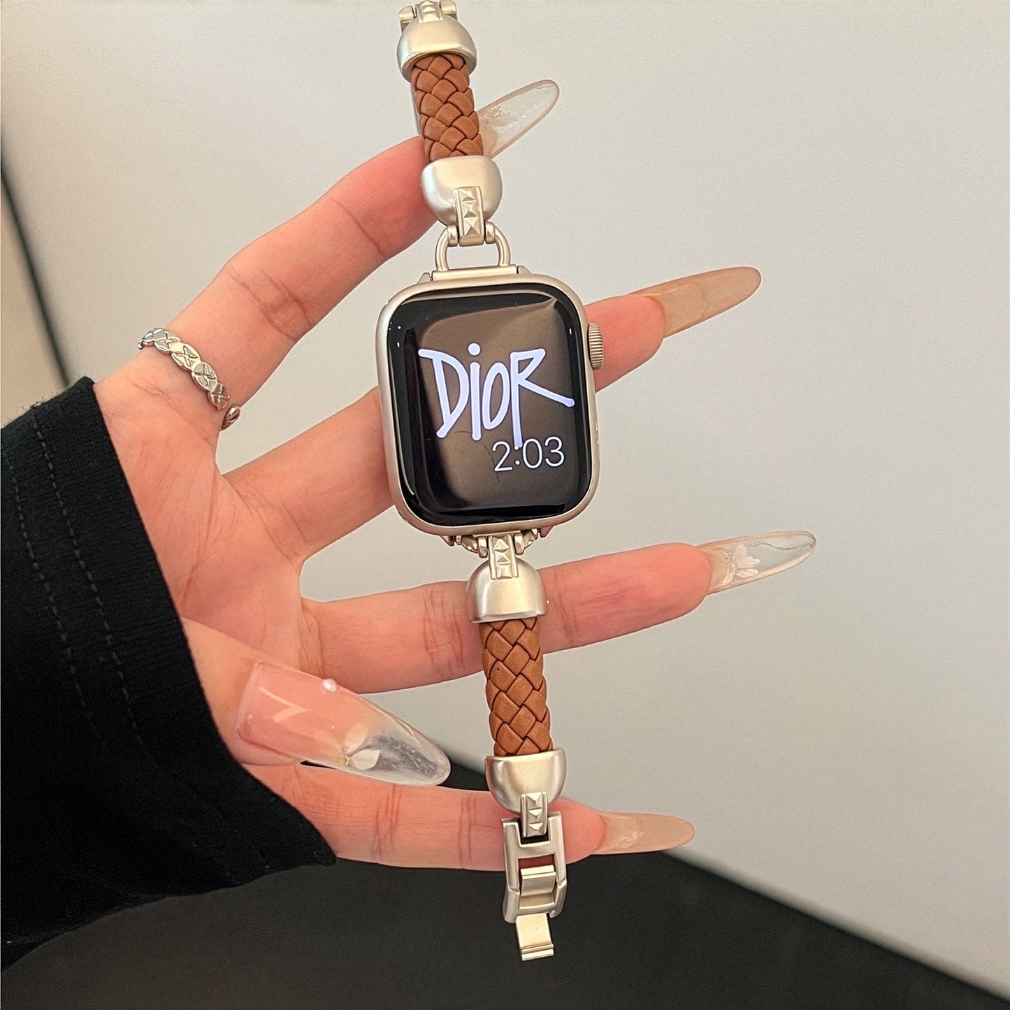 Apple Watch Braided Leather Strap with Chanel-Style Chain SW-28 party X party