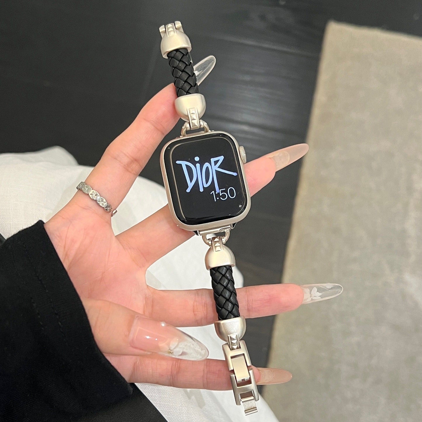 Apple Watch Braided Leather Strap with Chanel-Style Chain SW-28 party X party