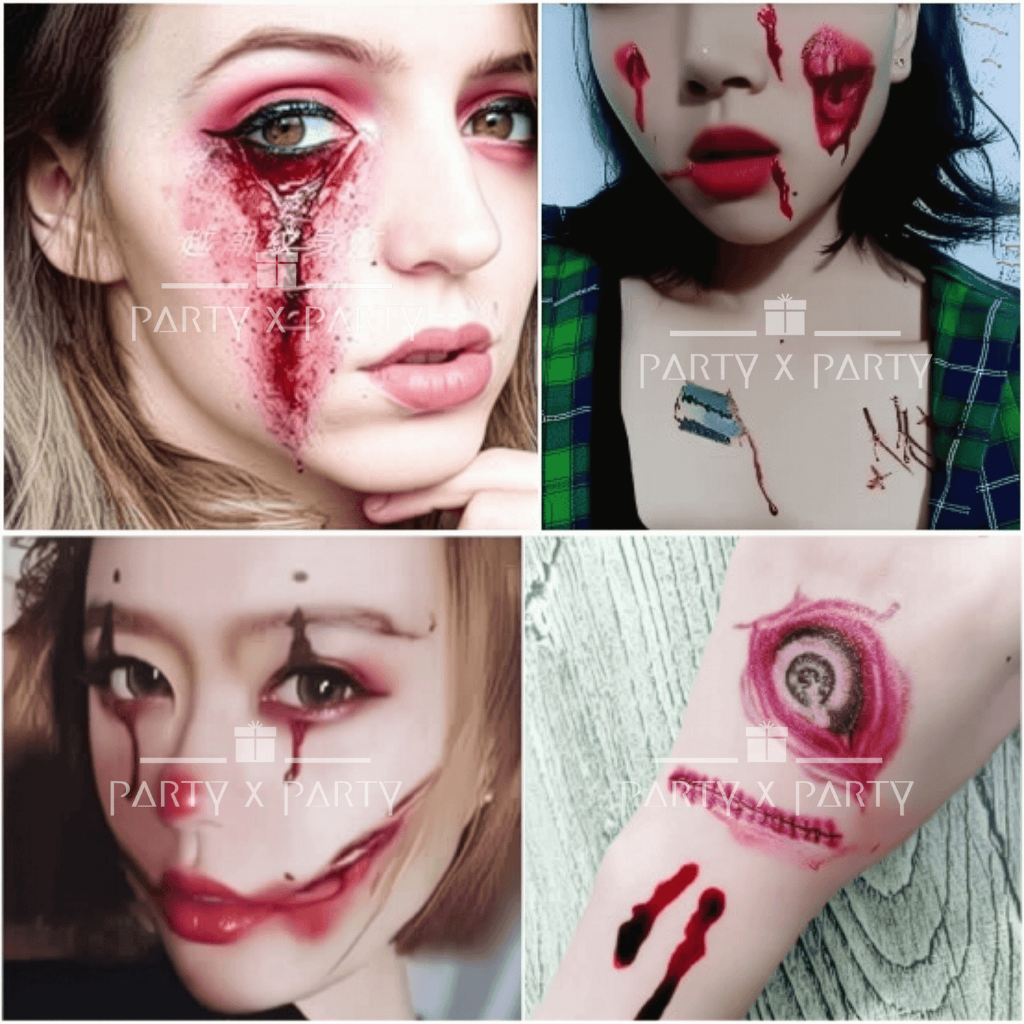 Realistic Halloween Scar Tattoos & SFX Kit – Wound Stickers, Fake Blood, Vampire Teeth & More! - party X party