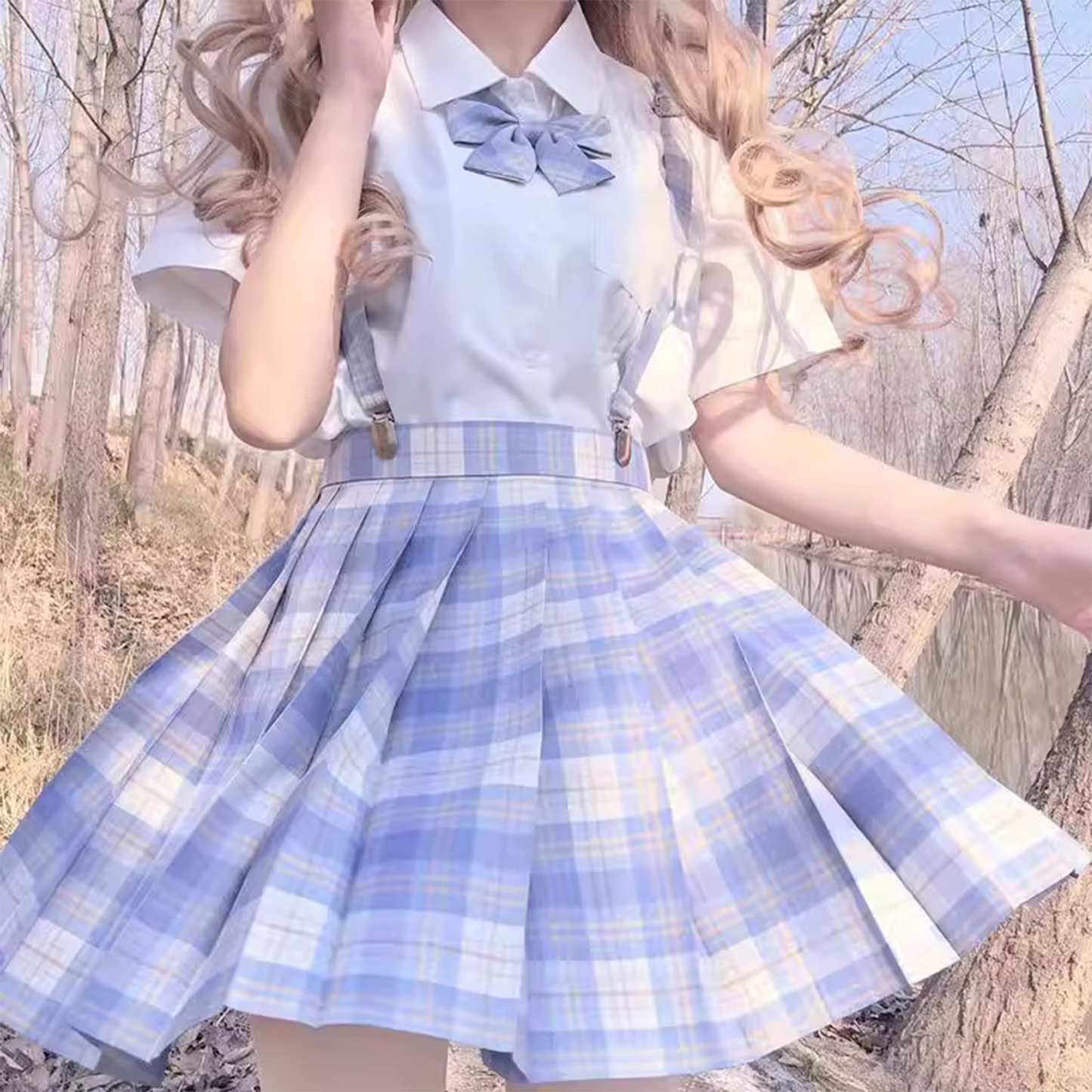 Japanese Academy JK Uniform | Short-Sleeve Shirt & Plaid Pleated Skirt | Esports Girl & Student School Uniform Full Set C051 party X party