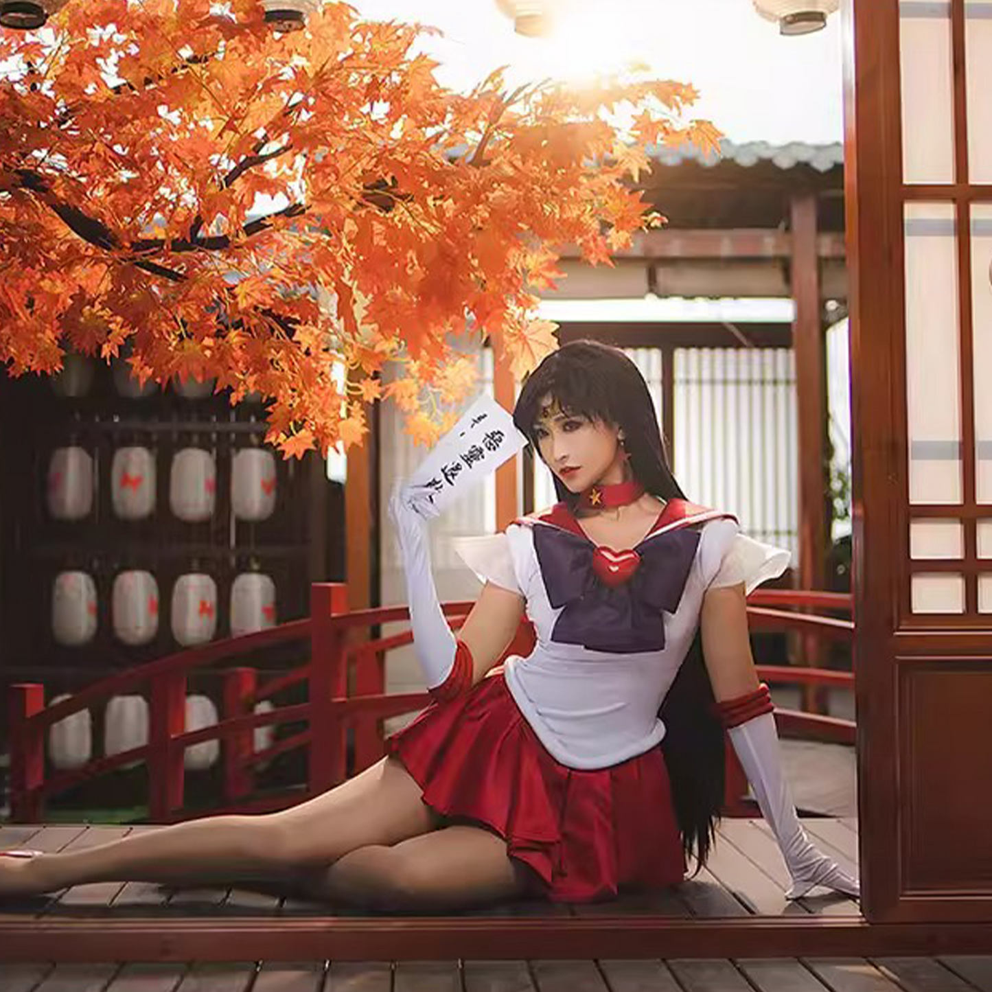 Sailor Moon Rei Hino Cosplay Costume Full Set – Mars Red Anime Dress SM003 party X party