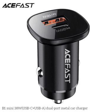 ACEFAST B1 Mini 38W Car Charger – USB-C & USB-A Fast Charging – Black – LP-225