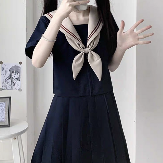 Official Style Japanese Sailor Uniform | Women’s Original JK Academy Set - Classic Summer Basic Short-Sleeve Outfit C025 party X party