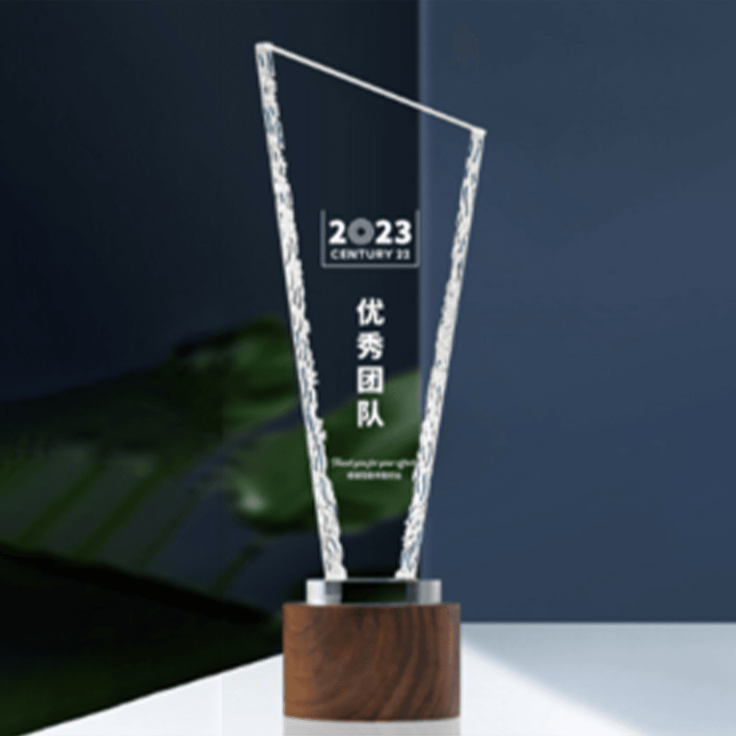Crystal trophy walnut base annual commemorative trophy, changeable style – -PR130 - party X party
