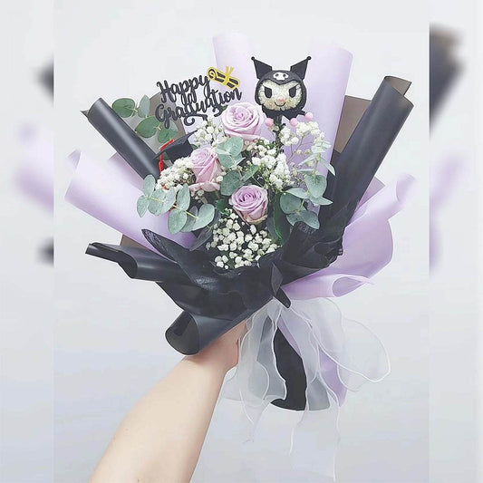 Medium Purple Rose Bouquet-Valentine's Day Bouquet-Confession-Kuromi Ping Pong Chrysanthemum Doll-Anniversary-Proposal – F-265 - party X party