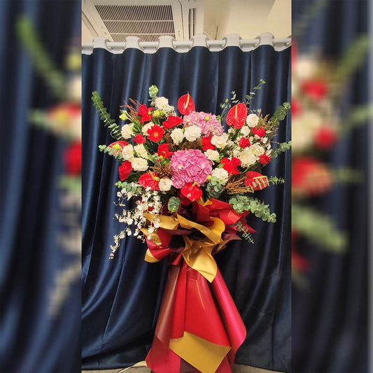 Anthurium flower basket deep pink hydrangea, red sunflower, red rose flower basket Blessing gift opening flower basket – F-455 - party X party