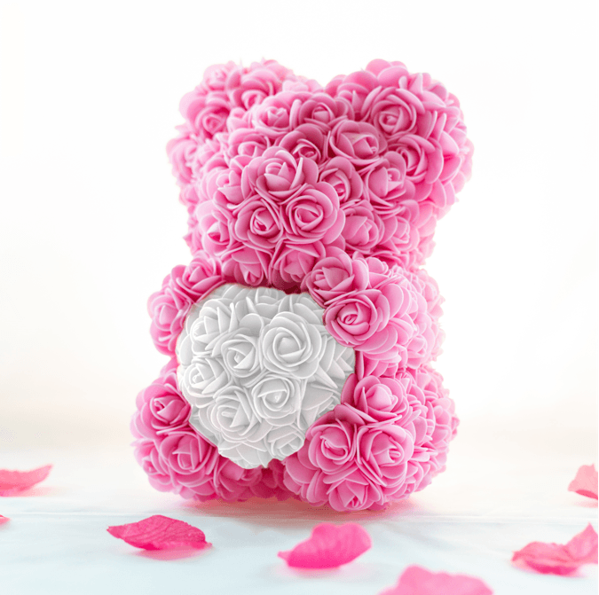 25CM Rose Bear – Birthday & Proposal Gift Display + Free Engraved Wooden Greeting Card