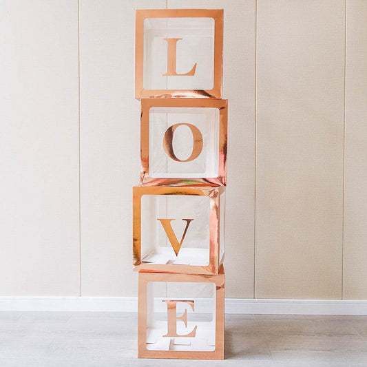 Transparent Balloon Box Set – Rose Gold – BABY/LOVE Letter Options – Two Styles - party X party
