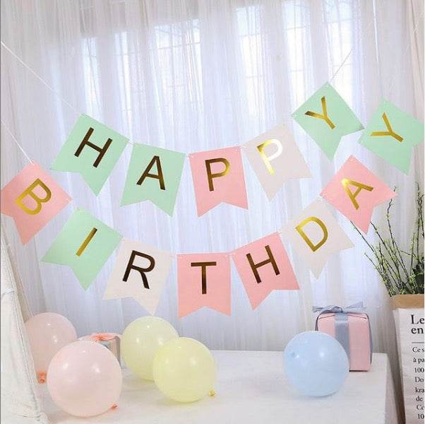 Happy Birthday Fishtail Flag L size B040 Macaroon Balloon x6
