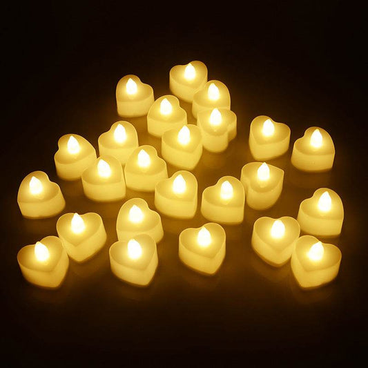 Warm Heart-Shaped LED Candle Lights (Box of 24) – B109 - party X party