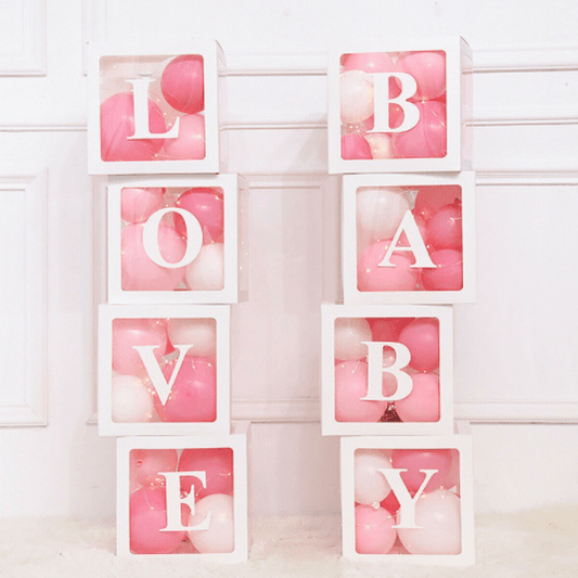 Transparent Balloon Box Set – White – BABY/LOVE Letter Options – Two Styles - party X party