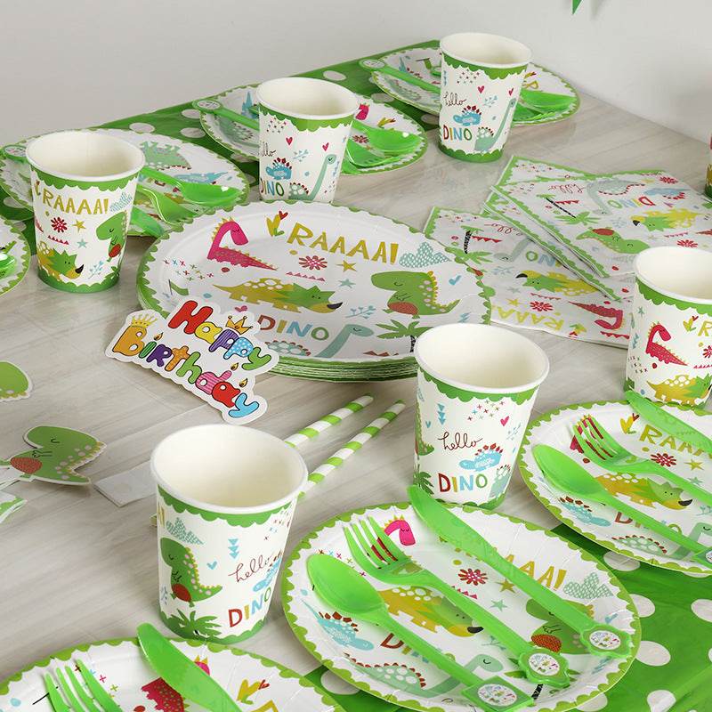 Dinosaur-Themed Birthday Party Tableware Kit for 12 – Helium-Free Tableware & BBQ Set – North Point Store Only--A028 - party X party
