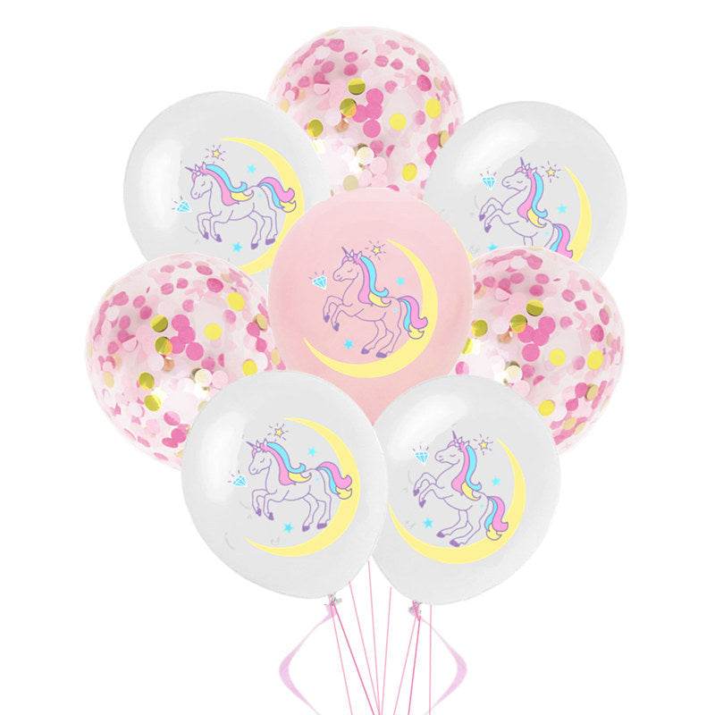 Printed Unicorn & Sequin Balloon Set – Pink & White, 10 Pieces – B136 - party X party