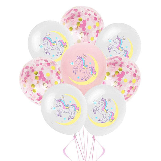 Printed Unicorn & Sequin Balloon Set – Pink & White, 10 Pieces – B136 - party X party
