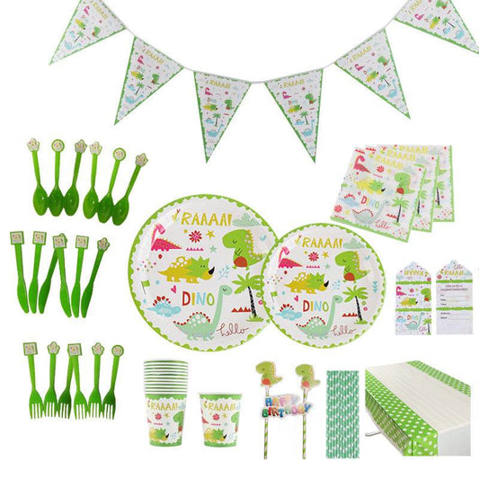 Dinosaur-Themed Birthday Party Tableware Kit for 12 – Helium-Free Tableware & BBQ Set – North Point Store Only--A028 - party X party