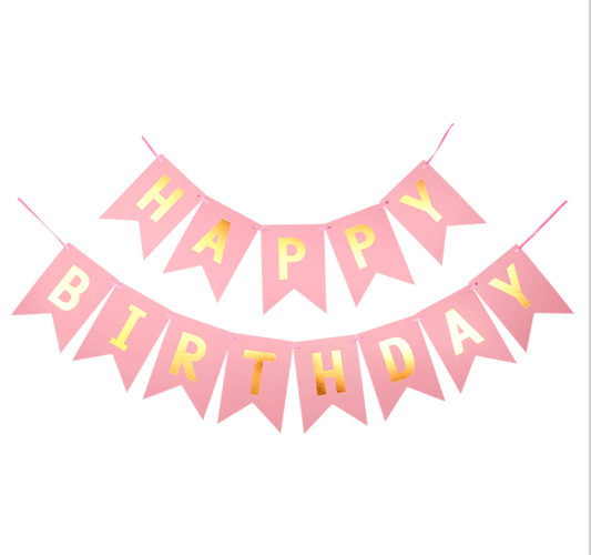 Happy Birthday Pink Fishtail Flag M size – B039-PK - party X party