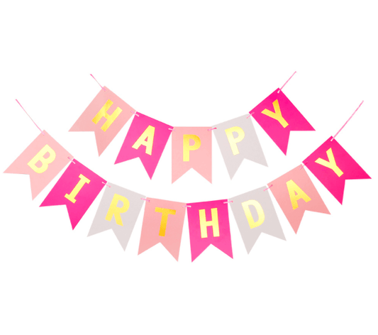 Happy Birthday Pink Colorblock Fishtail Flag M size – B039-PU - party X party