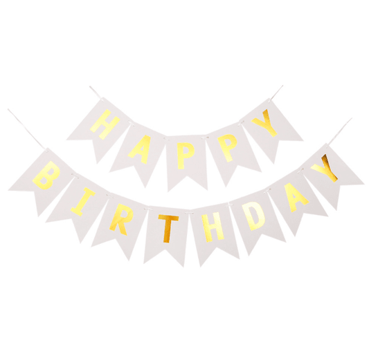 Happy Birthday white fishtail flag M size – B039-WH - party X party