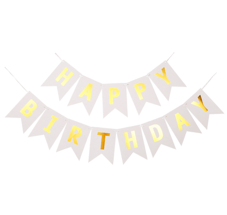 Happy Birthday white fishtail flag M size – B039-WH - party X party