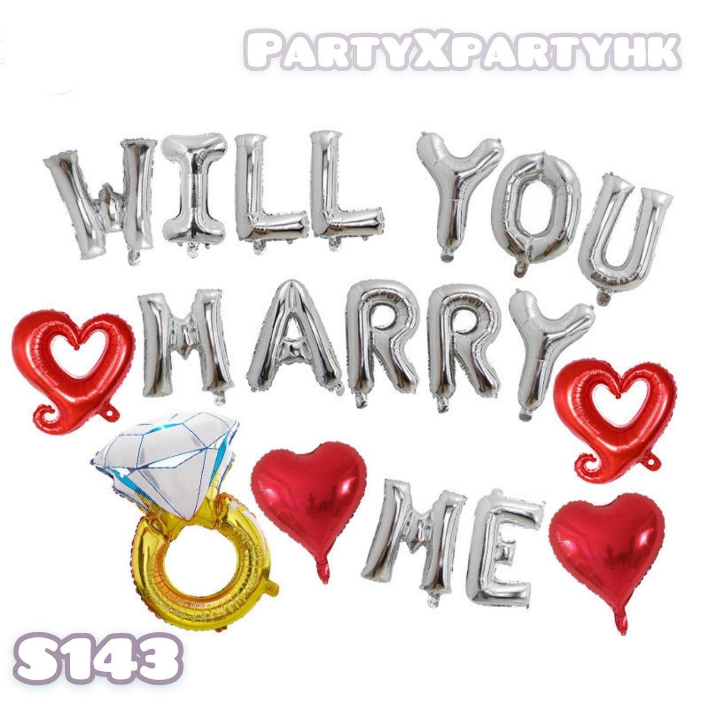 Silver Diamond Ring Balloon Proposal Set | Engagement & Wedding Décor – S143 - party X party