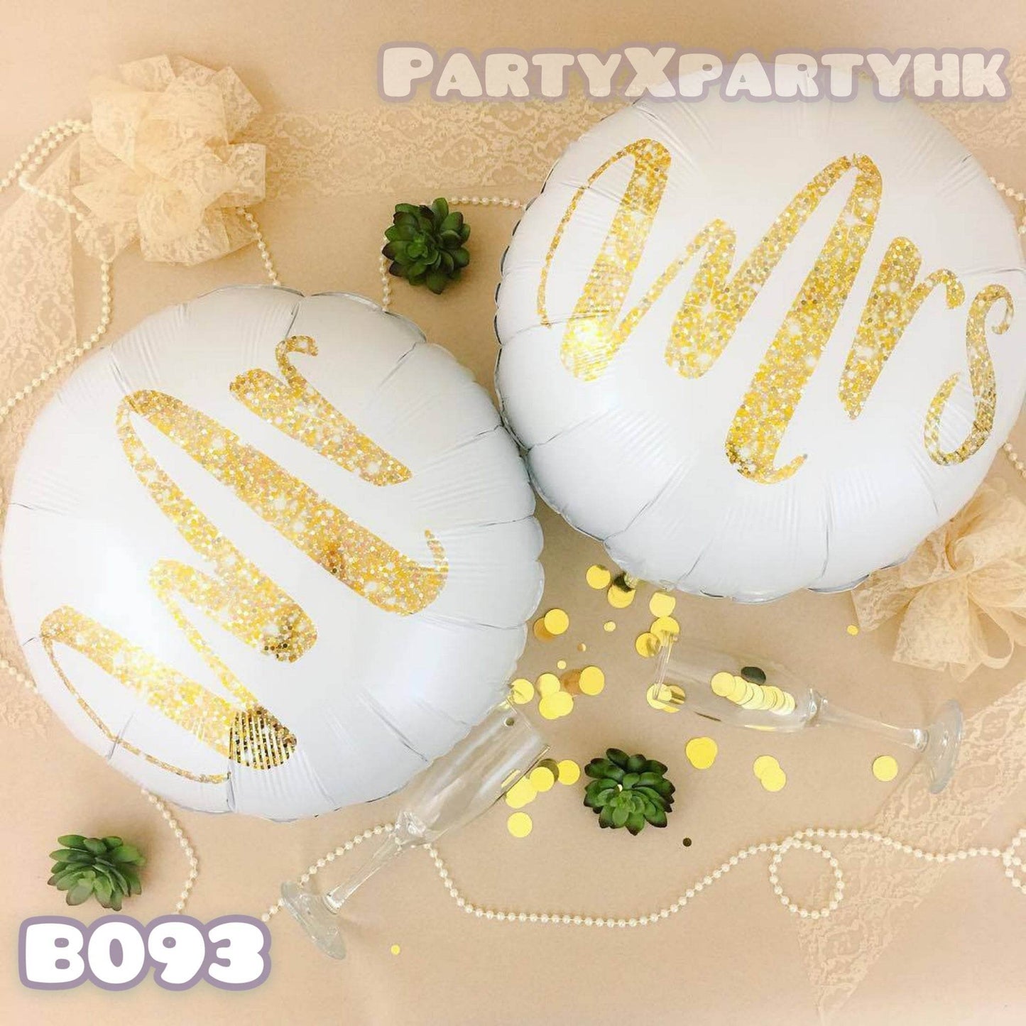 18″ Round “MR & MRS” Printed White Foil Balloon – B093 - party X party