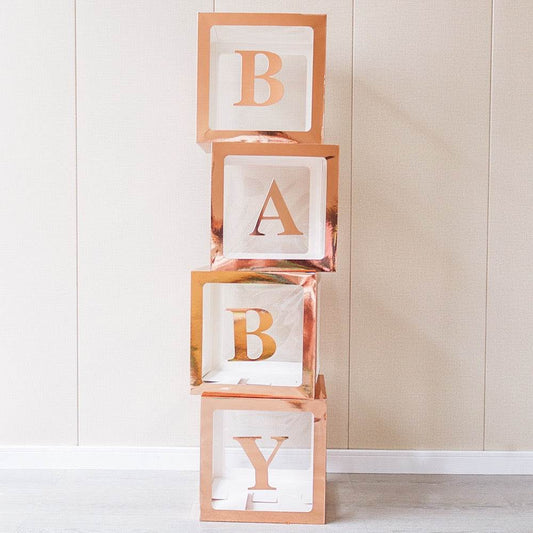 Transparent Balloon Box Set – Rose Gold – BABY/LOVE Letter Options – Two Styles - party X party