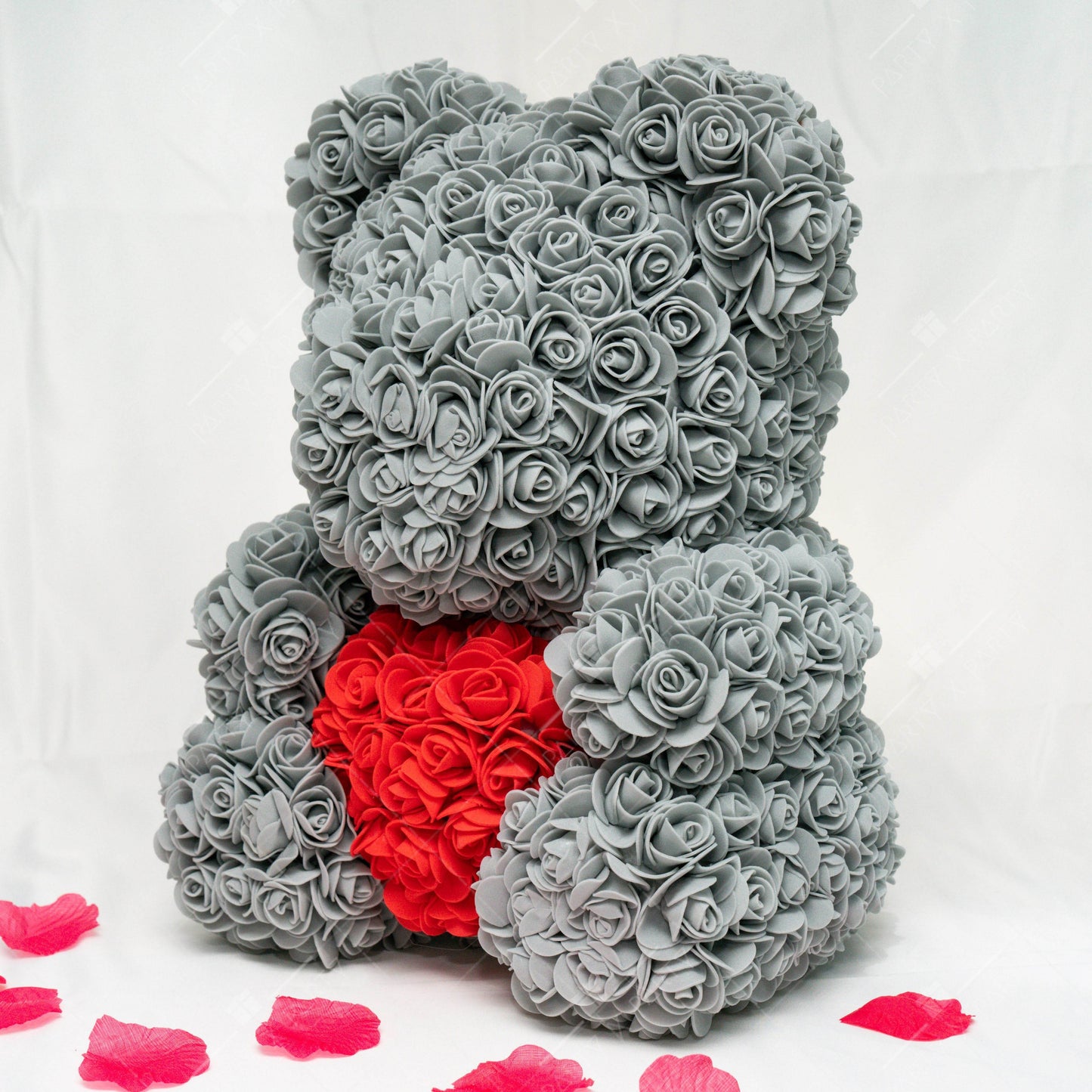 40CM Standing Rose Bear + Free Engraved Wooden Card - party X party
