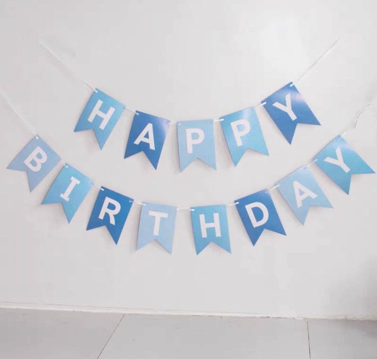 Happy Birthday blue color matching fishtail flag M size – B039-BE