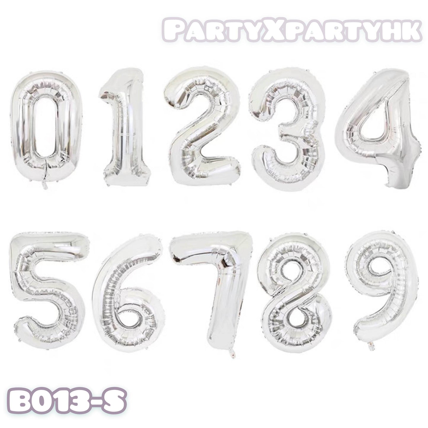 16″ Silver Number Balloons – B013-S - party X party