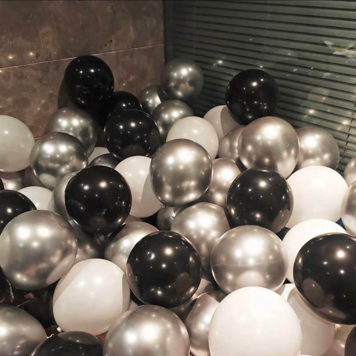 Metal Balloon Birthday Balloon Decoration Metallic Silver, Matte Black, White Balloon Set – B005 - party X party