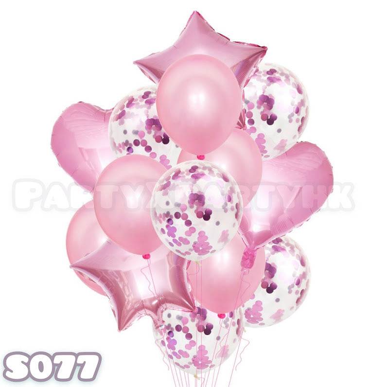 Party balloons, pink hearts, star balloons, aluminum balloons, sequin balloons, balloon decoration set – S077