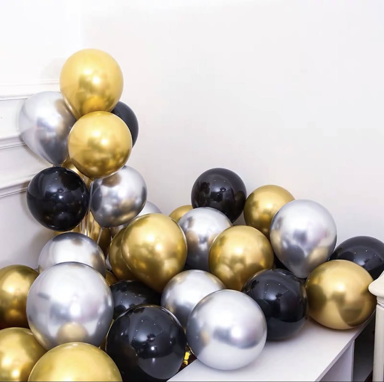 Metallic Balloon Birthday Balloon Decorations Metallic Silver, Gold, Matte Black Balloon Set