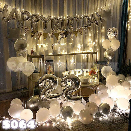Silver Star Balloon Party Decoration Set (Matte White & Matte Gray Series)--S064 - party X party