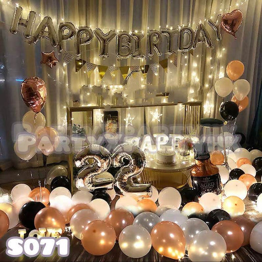 Rose Gold Birthday Balloon Set – Heart & Whiskey Theme (Rose Gold, White & Black) -- S071 - party X party