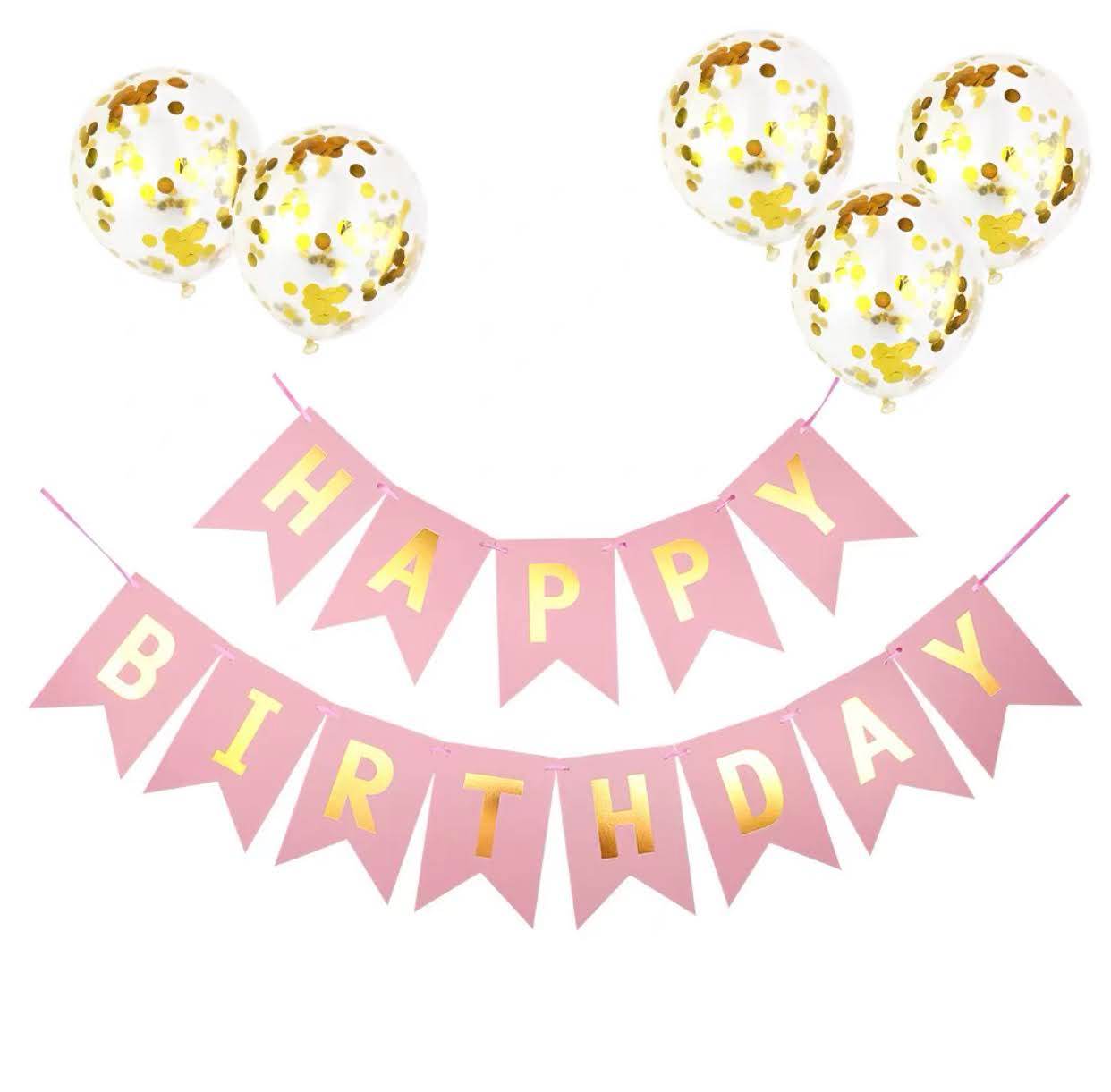 Pink fishtail flag MSIZE sequin balloon (gold) Simple birthday decoration B039 – B015 - party X party