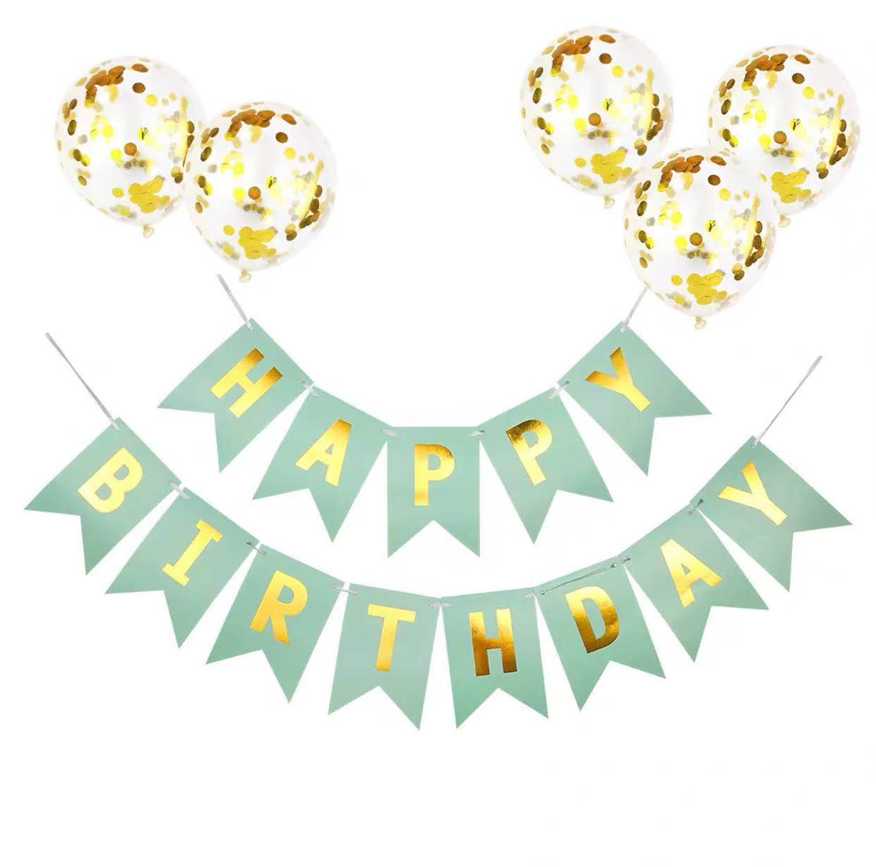 Pink and green fishtail flag MSIZE sequin balloon (gold) Simple birthday decoration – B039B015 - party X party