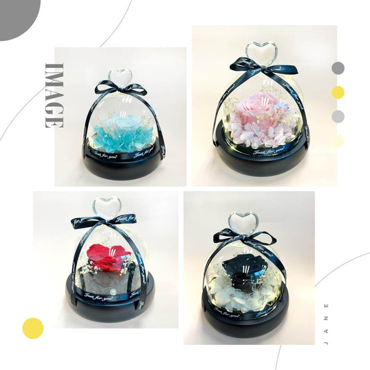 Heart-Shaped Glass Gift Box with Preserved Flower Arrangement – F06 - party X party