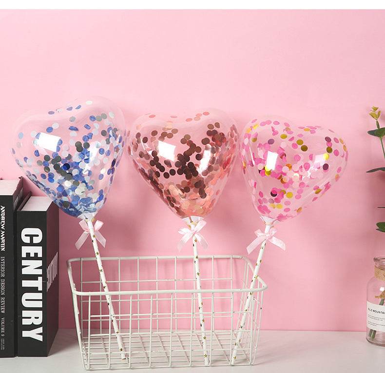 5″ Sequin Heart-Shaped Balloon with Hand-Carry Stick – B111 - party X party