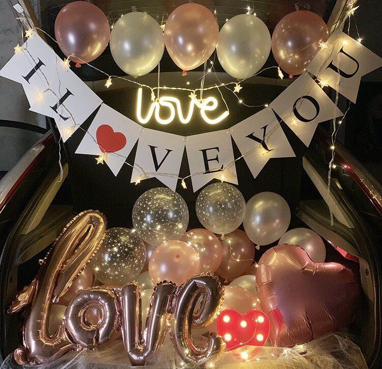 Pink balloon ILOVEYOU flag One-piece LOVE neon light Car trunk decoration – --C009 - party X party