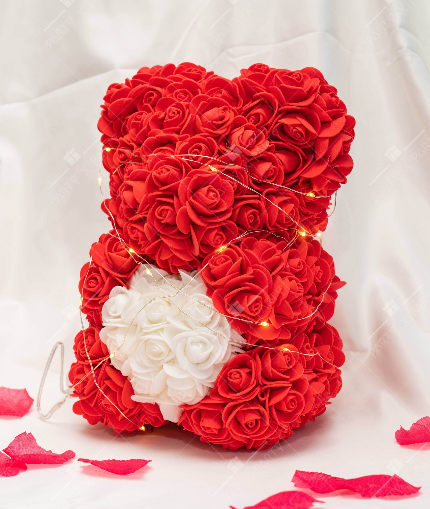 25CM Rose Bear – Birthday & Proposal Gift Display + Free Engraved Wooden Greeting Card - party X party