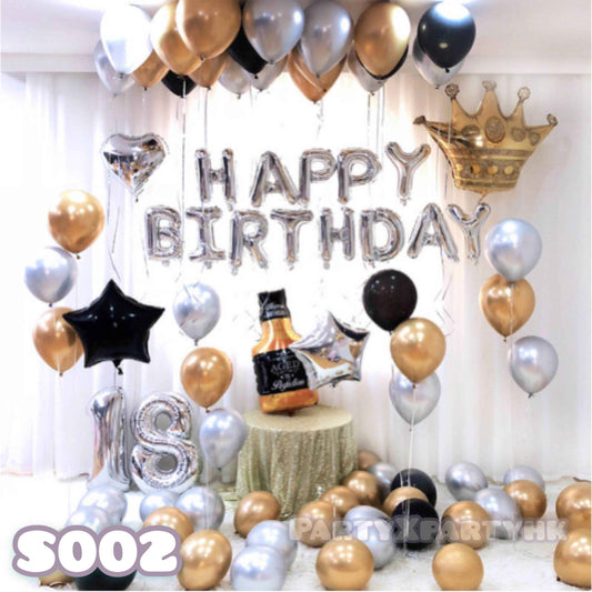 Metallic Balloon Decoration Set – Gold, Silver & Black--S002