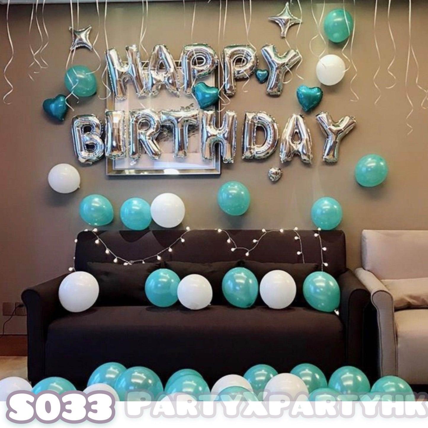Birthday Balloon Party Decoration Set – Aqua Green & Matte White--S033
