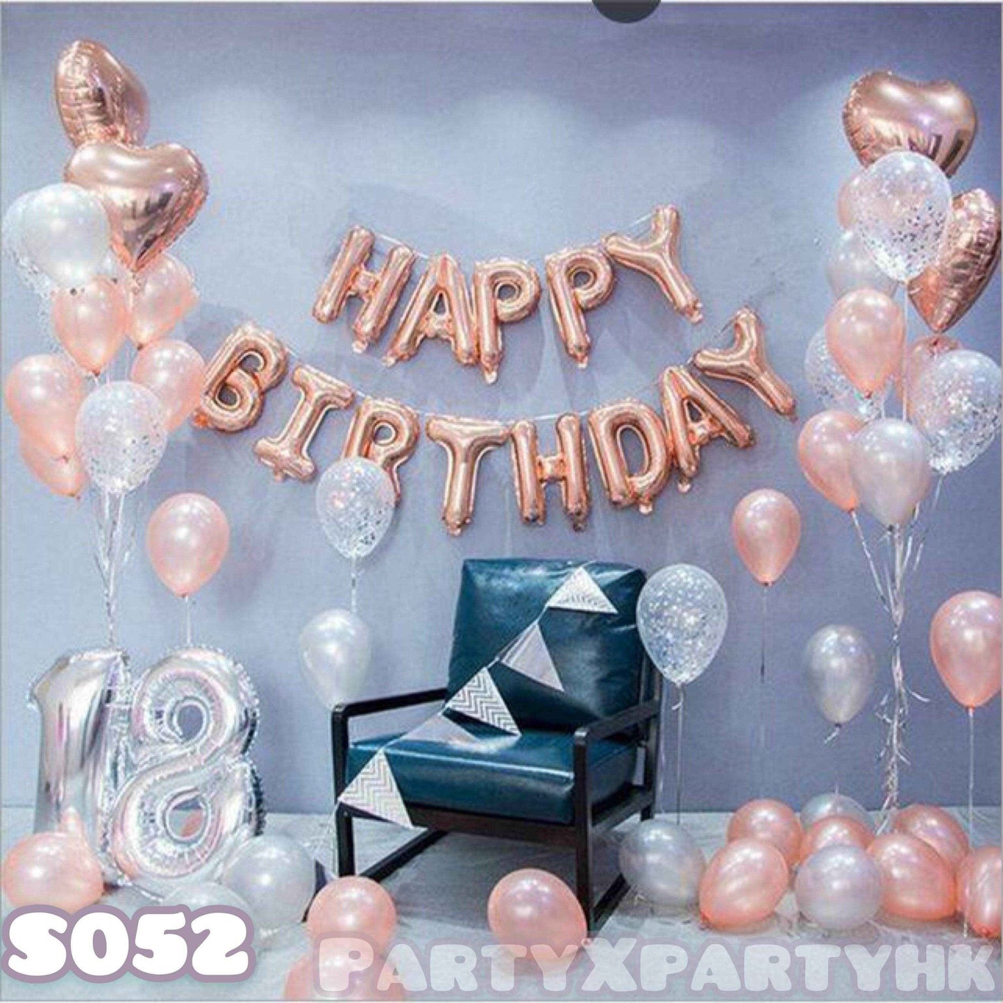 Rose Gold Heart Balloon Garland with Pearl & Sequin Accents - Silver-S052