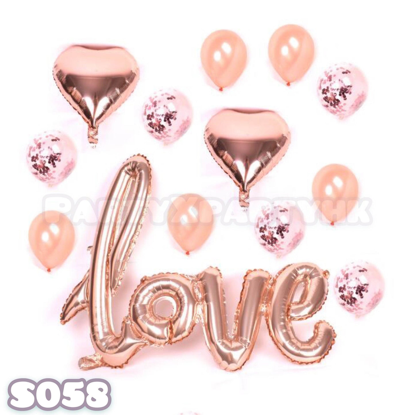 LOVE Heart Balloon Couple Anniversary Souvenir Party Decoration Set - Rose Gold – S058 - party X party