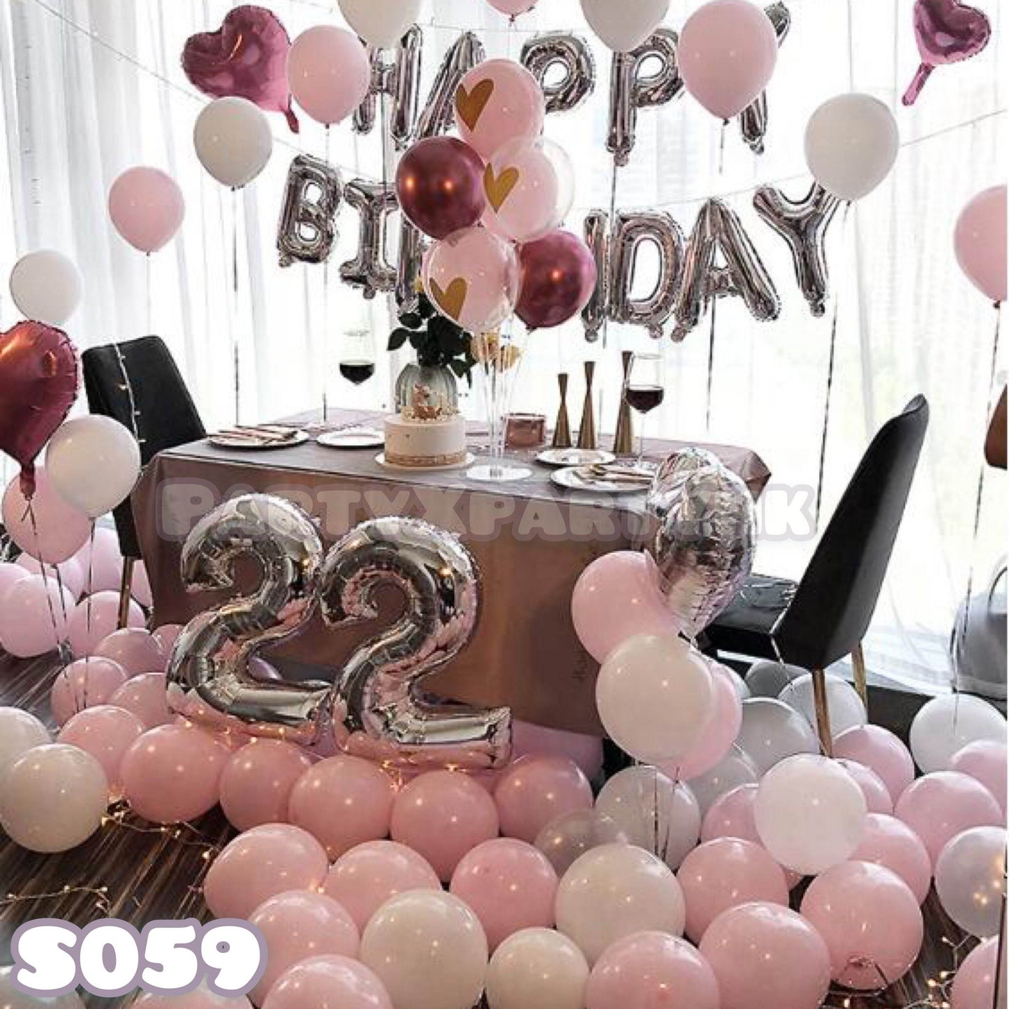 Balloon Party Couple Proposal Decoration (macara pink + matte white) --S059