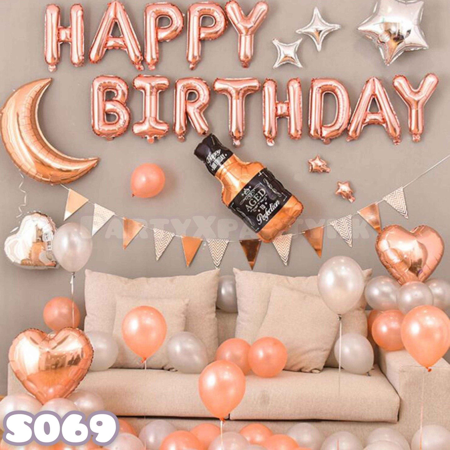 Rose Gold Birthday Balloon Set – Moon & Pearl Silver Decor for Celebrations S069