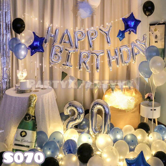 Large Champagne Balloon Decoration Set – Pearlescent Light Blue, White & Black--S070 - party X party