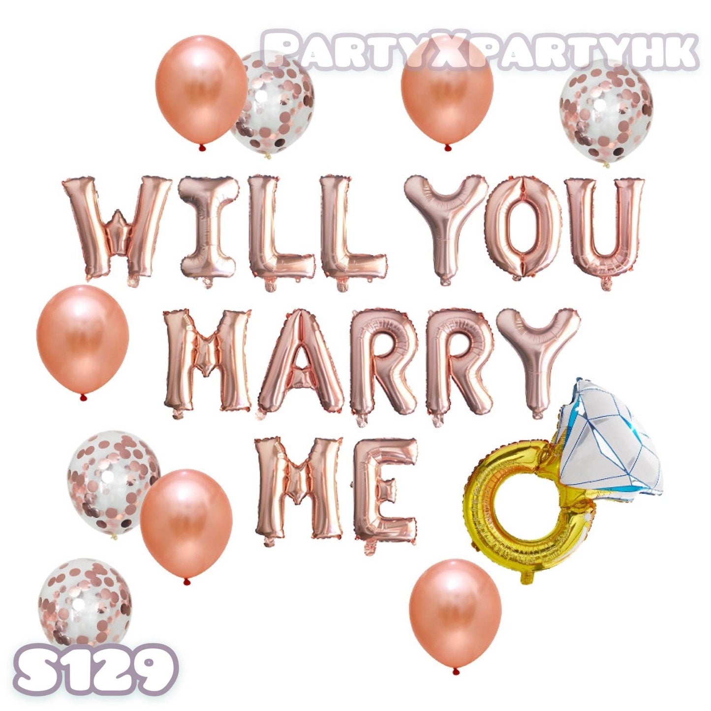 Rose gold proposal balloon, diamond ring, proposal decoration set – --S129 - party X party