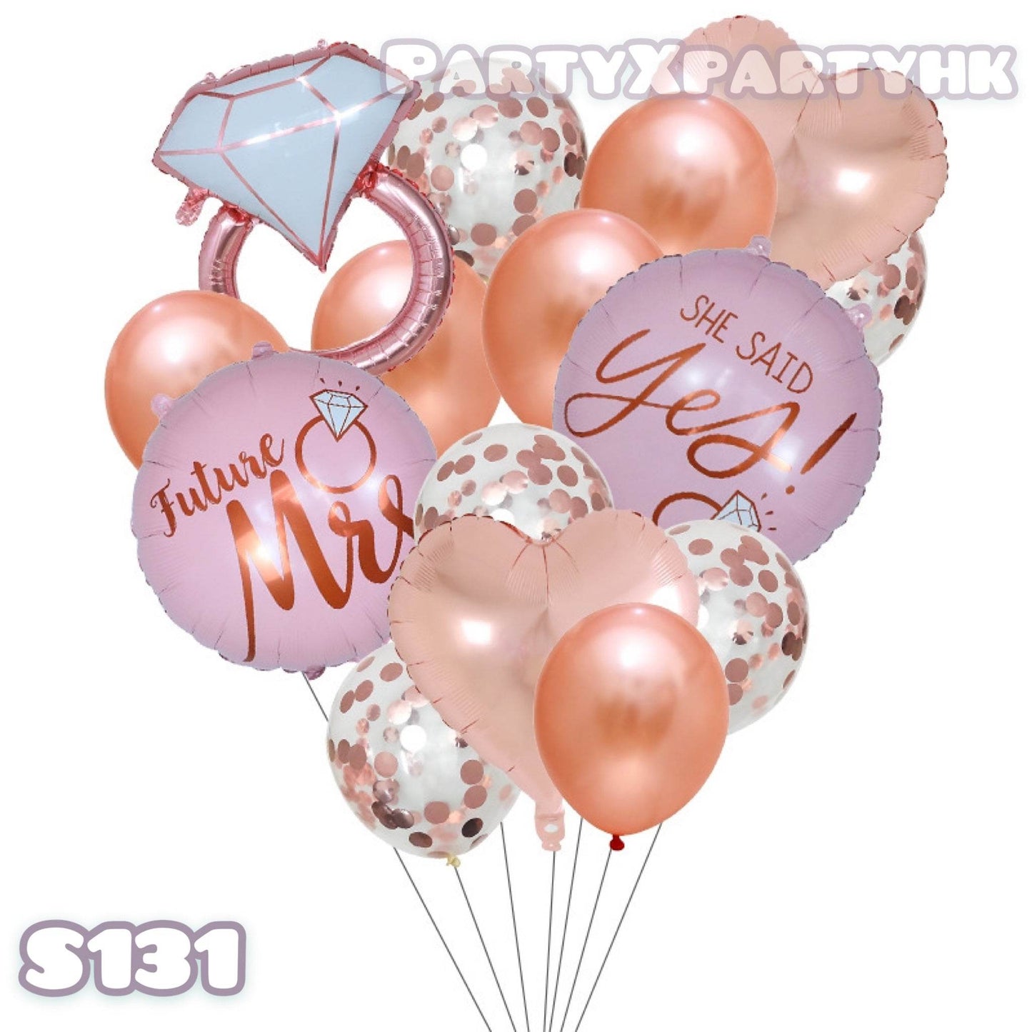 Rose gold proposal heart balloon diamond ring proposal decoration set – --S131 - party X party